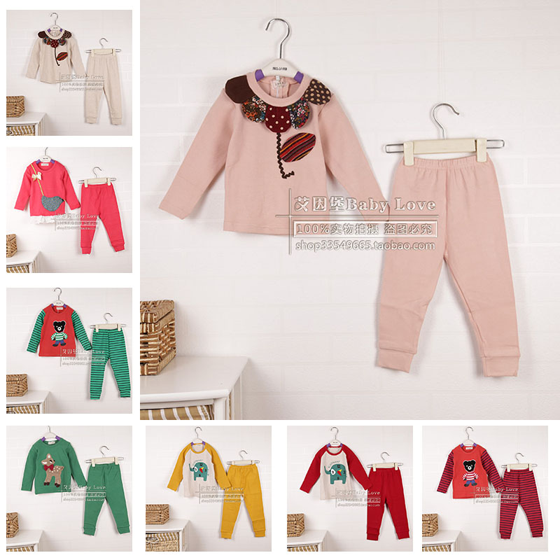 小袋鼠希瑞羊绒拉架儿童秋冬款秋衣秋裤男女中小童套装