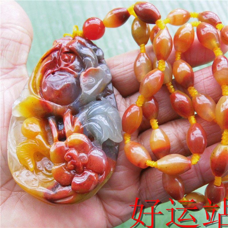 新款促销黄龙玉富贵花吊坠玉石挂件手工颈饰玉佩黄蜡石项链收藏品