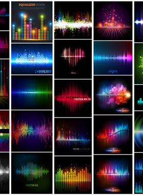 矢量设计素材 25张彩虹风格抽象数码音乐均衡器图案酒吧模板 EPS