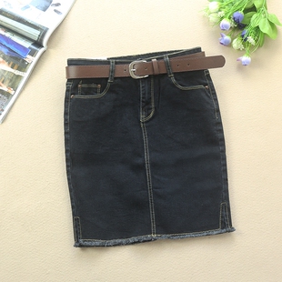 修身 新款 韩版 包臀半身裙中款 显瘦短裙弹力开叉裙 黑色牛仔裙女夏季