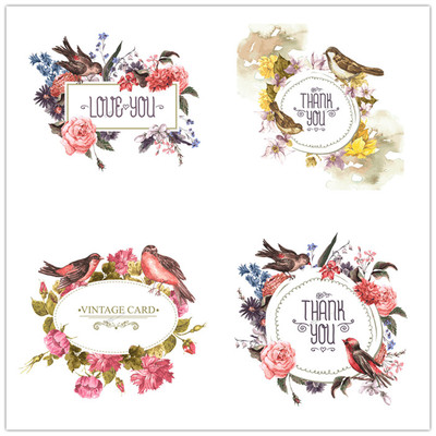 A0732矢量唯美水彩欧美复古花鸟图案婚礼邀请函模板 AI设计素材