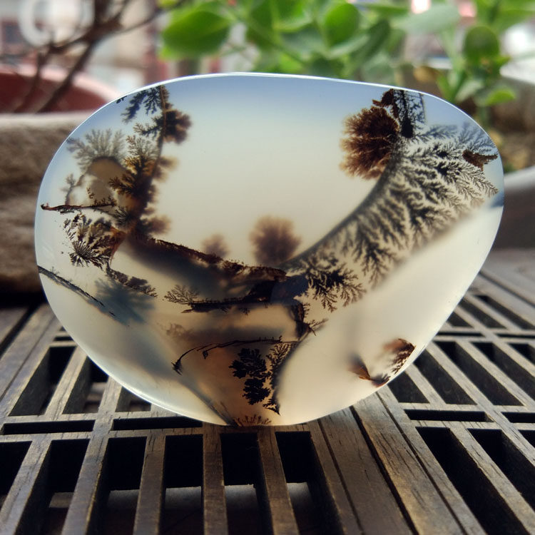 海洋玉髓草花水墨原石摆件