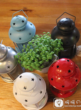 欧式简约多色铁艺玻璃风灯马灯摆件蜡烛烛台古典婚庆摄影道具装饰