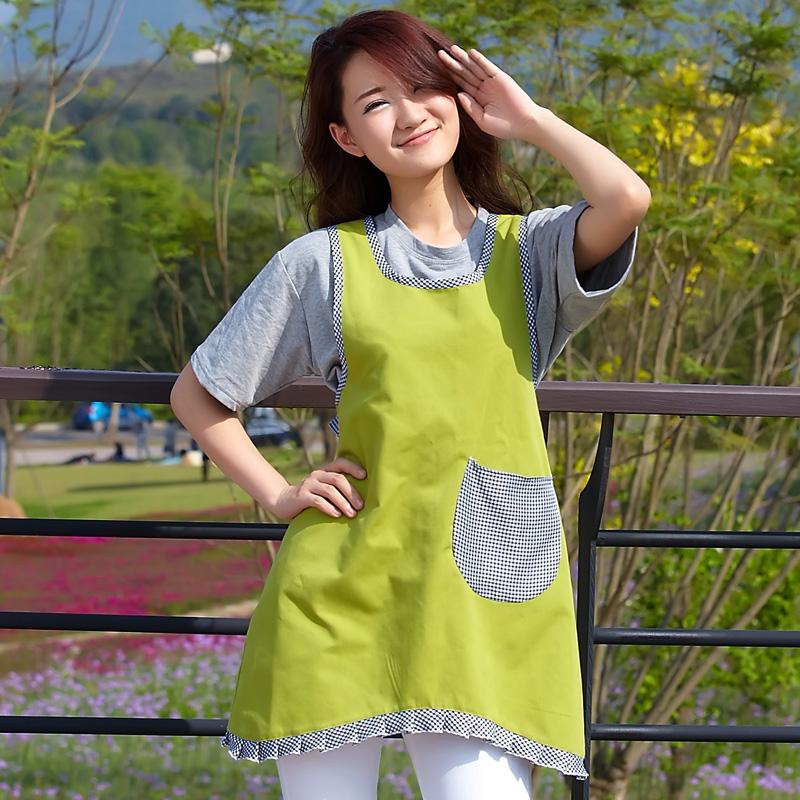 七之莲升级款女士韩版荷叶边帆布围裙 9227高档餐厅工作服围裙