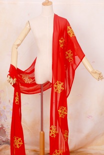 独家设计金线团花图案绣花披帛汉服配饰唐风限量大红色金黄可定做