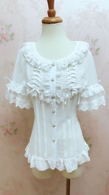 taobao agent Elia Xia original lolita shirt sweet Japanese short -sleeved chiffon lace -sleeved slim shirt female