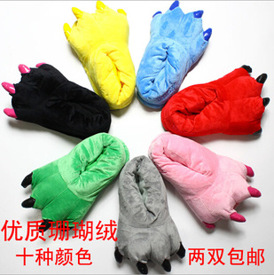 法兰绒儿童爪子鞋秋冬季成人棉拖鞋亲子舞会派对演出卡通动物鞋子