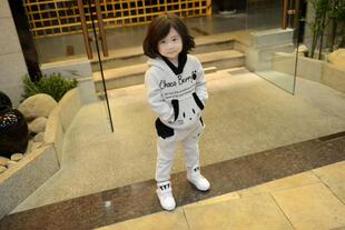 秋冬新款童装韩版卡通猫咪男女童春季卫衣运动两件套装纯棉