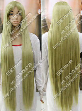 cosplay假发闷青色一米 100CM茶绿色 1米 长直发 动漫高温丝假发