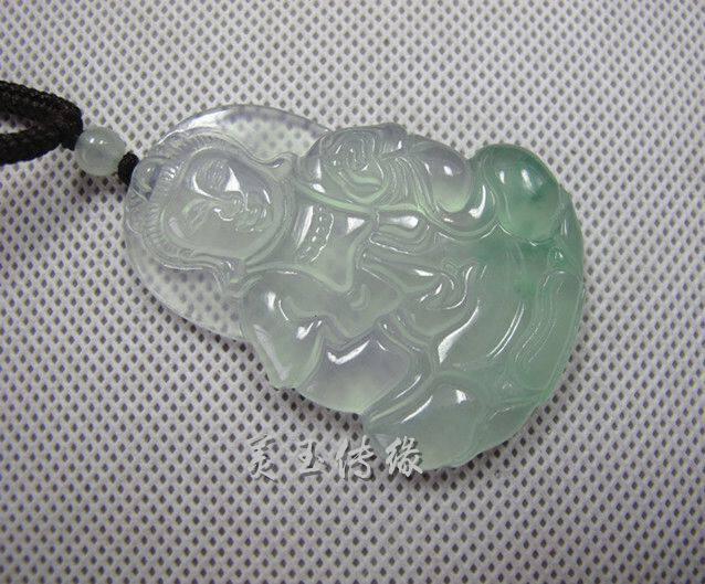 缅甸新坑a货玻璃种 天然翡翠观音玉 观音吊坠玉坠带绳男款挂件