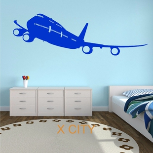 BOEING贴纸波音747客机墙贴儿童房飞机贴画幼儿园背景墙装饰画