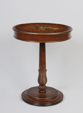 [点睛大师]古典乡村木色蓝色手工彩绘沙发圆角边几灯台烟台茶桌