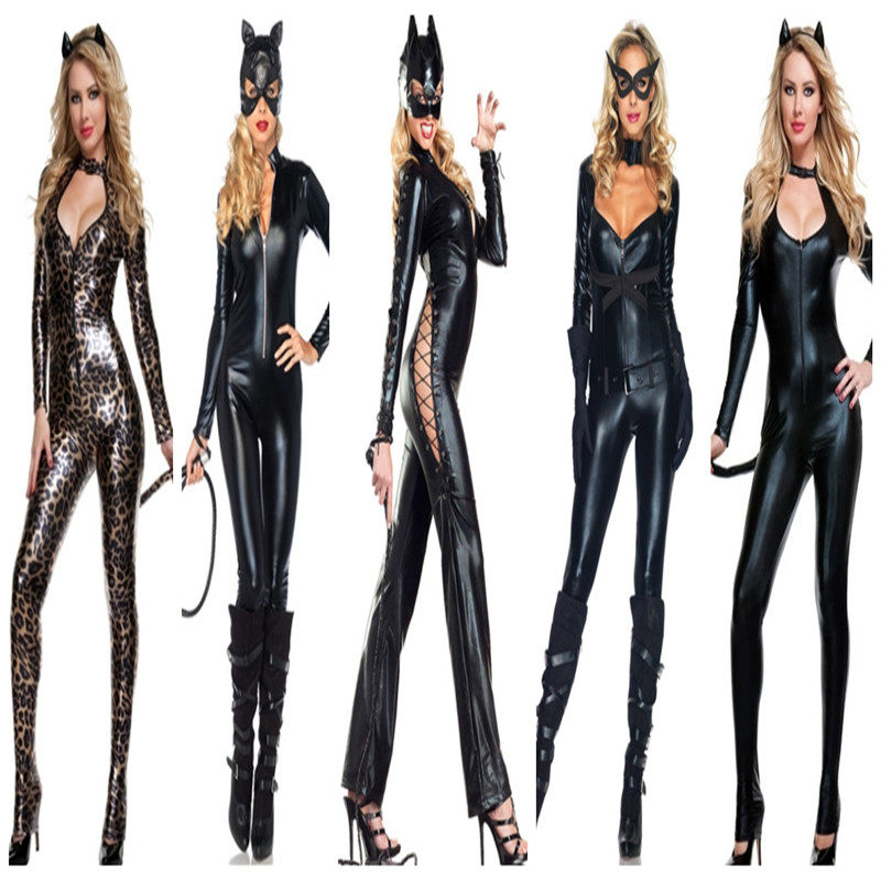 嗯喃呐性感狂野猫女装 连体漆皮猫女郎cosplay黑色猫女派对演出服
