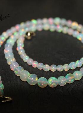 VV4欧泊OPAL项链100%天然9A正圆圆球火彩大罕见14K金现货证书