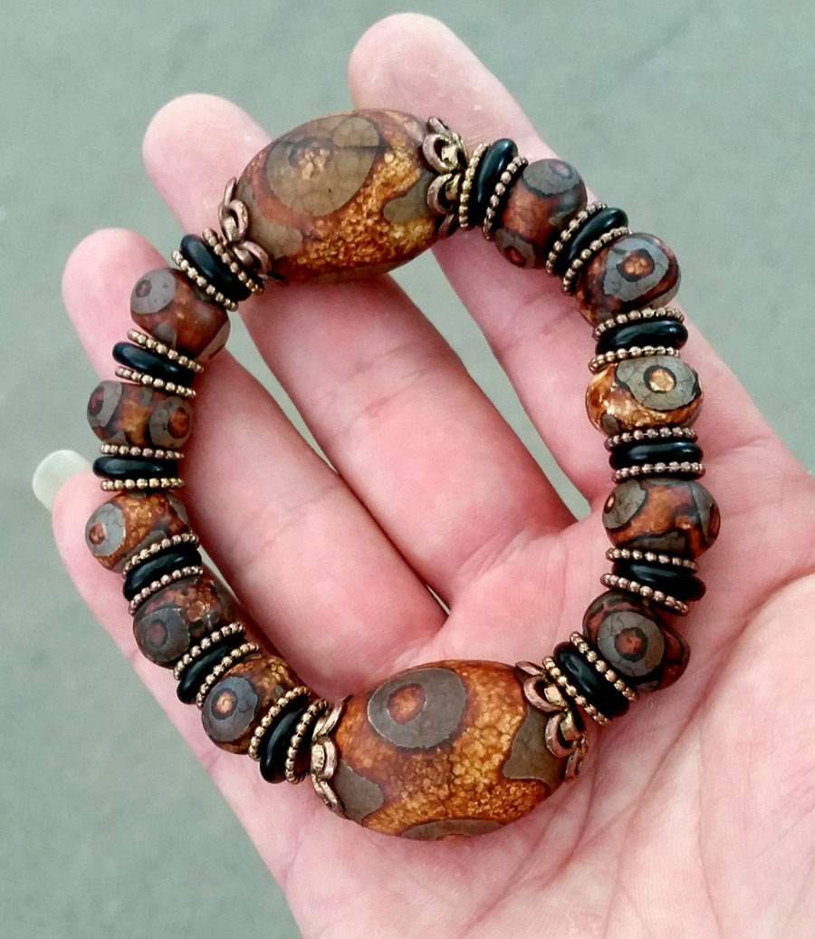 天然西藏老天珠手链 至纯玛瑙真品 天眼缠丝玛瑙饰品佛珠手串