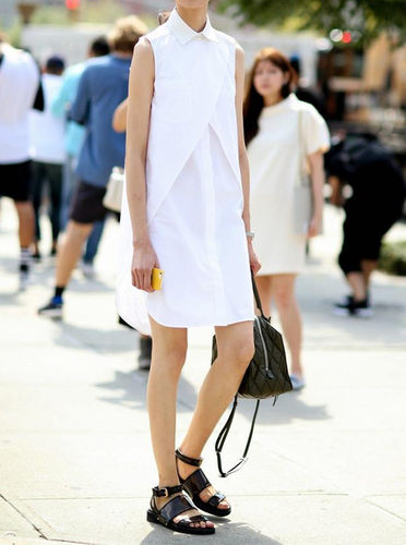 高端定制 海报街拍同款无袖衬衫裙翻领独特交叉型衬衫裙