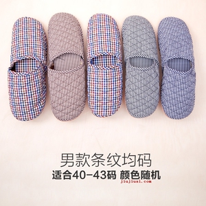可爱简约冬季居家拖鞋男女亚麻棉布厚底地板用室内情侣北极绒保暖