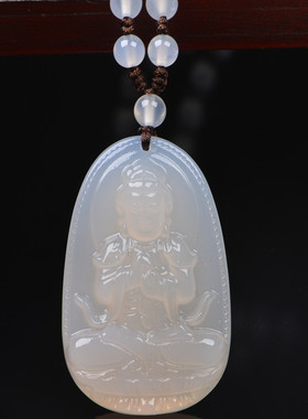 卜安堂天然生肖羊白色佛吊坠玉髓