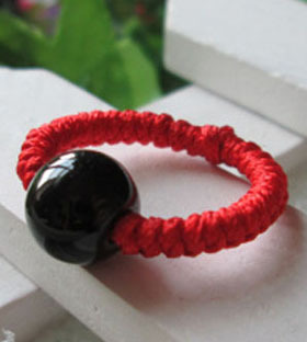 天然黑曜石红玛瑙本命年手编戒子