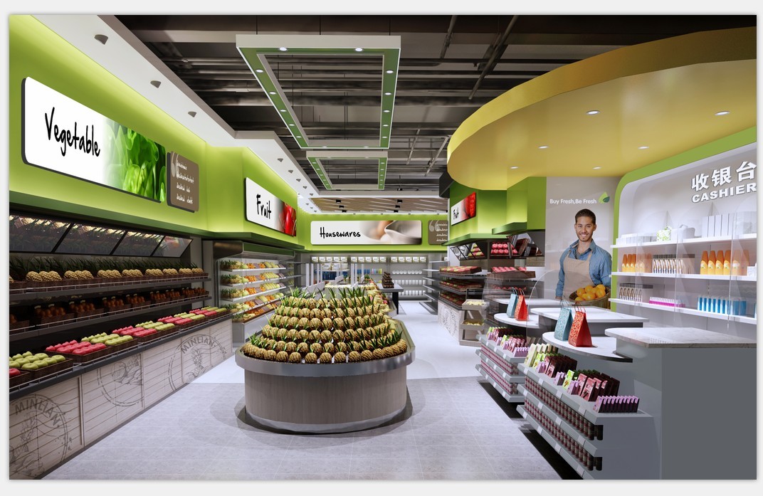 商场超市水果店 杂货铺 小型百货卖场 肉菜场实景照片效果图