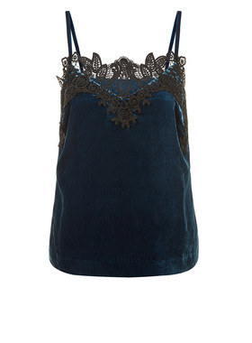 DRESS STORE 欧美新款原单正品黑色蕾丝相拼丝绒天鹅绒吊带上衣