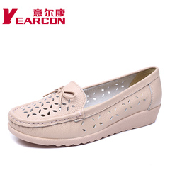 YEARCON/er Kang female cool summer styles shoes leather comfort simple, breathable with hollow bean flat shoes