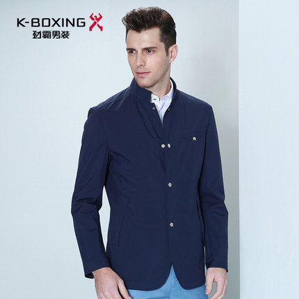 劲霸修身夹克男装 春季休闲纯色简约立领长袖商务男士中长款外套