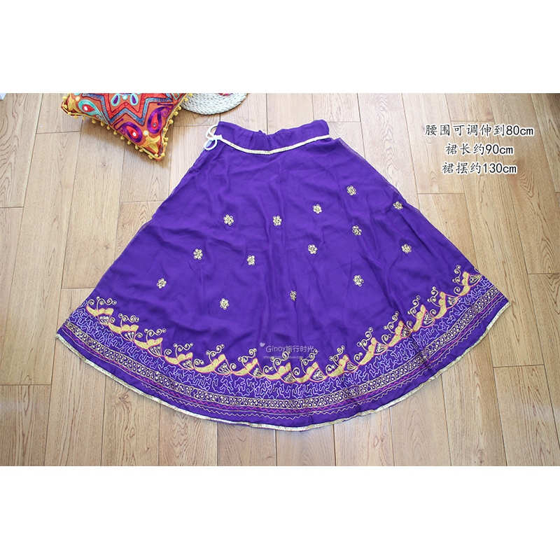 印度珍藏女装吉普赛纱质金线刺绣摆裙宝莱坞表演出旅拍亮片半身裙