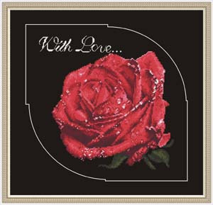十字绣高清彩色印刷图纸花卉HH052红色玫瑰4747cross stitch