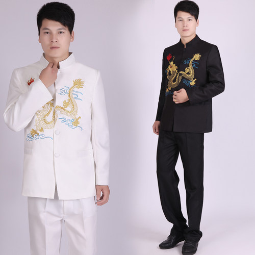 新款彩龙立领中山装绣大合演出服