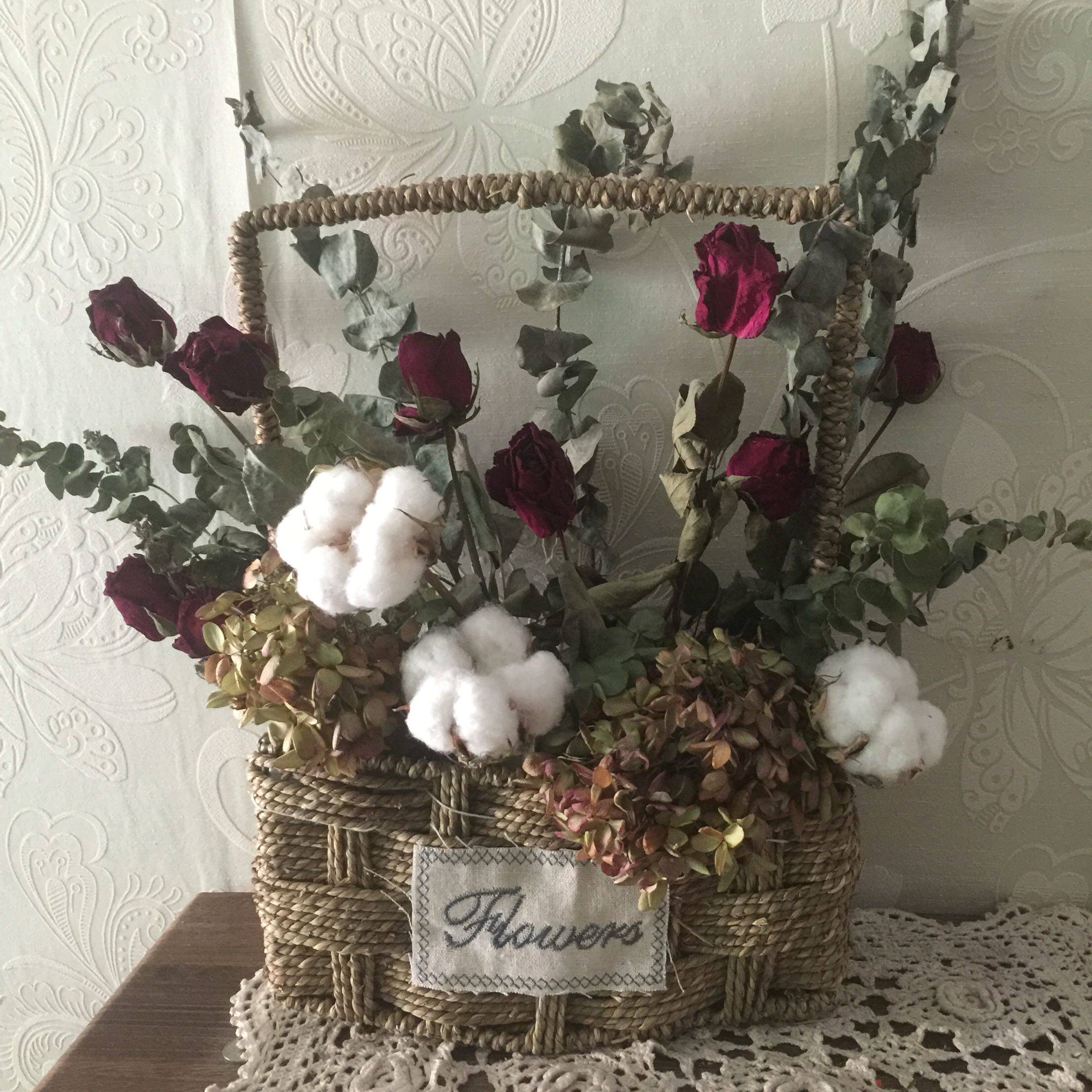 森系进口棉花绣球干美人玫瑰尤加利干叶永生花干花花篮diy花艺