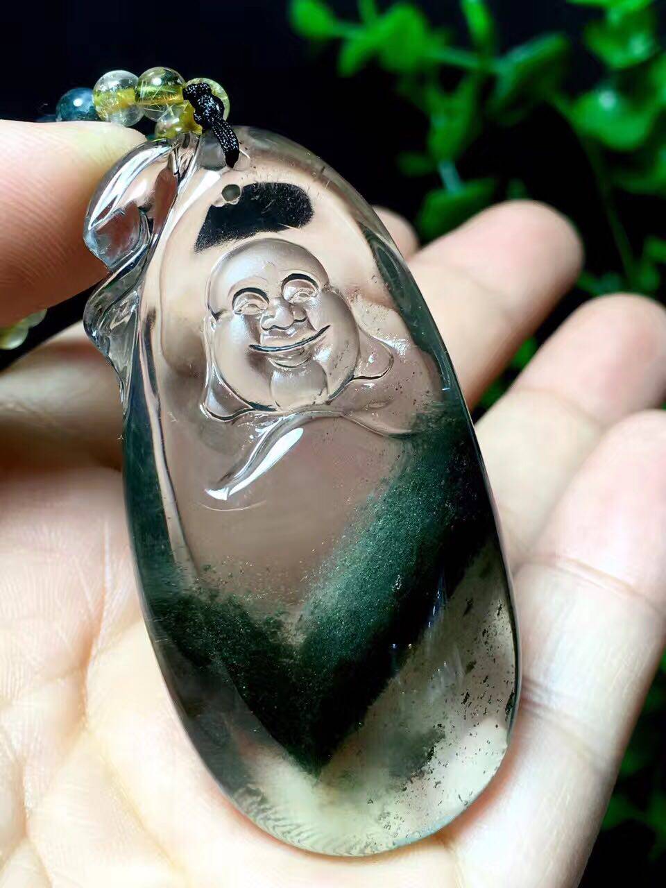 专柜正品天然绿幽灵千层银山聚宝盆福袋佛吊坠墨绿色保健康平安女