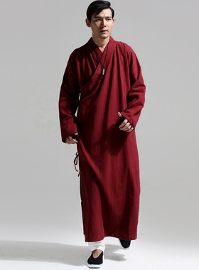 中国风男装中式民国复古斜襟改良汉服长衫亚麻唐装长袍禅意居士服