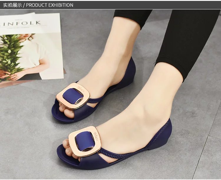 2019 new pattern summer Square buckle jelly Flat bottom Plastic sandals Fish mouth Beach shoes crystal pinkycolor Casual shoesin the Women's Shoes, Sandals  category - from Buy2taobao.com to provide professional Taobao agent buy service