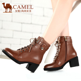 【非卖品】Camel骆驼女靴 真皮粗跟短靴 秋冬季欧美风高跟骑士靴