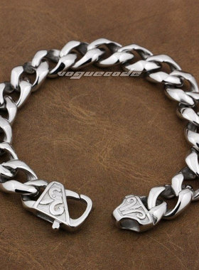 摇滚时尚男款钛钢手链 Cool亮银色316L不锈钢手链 男 钢饰 包邮