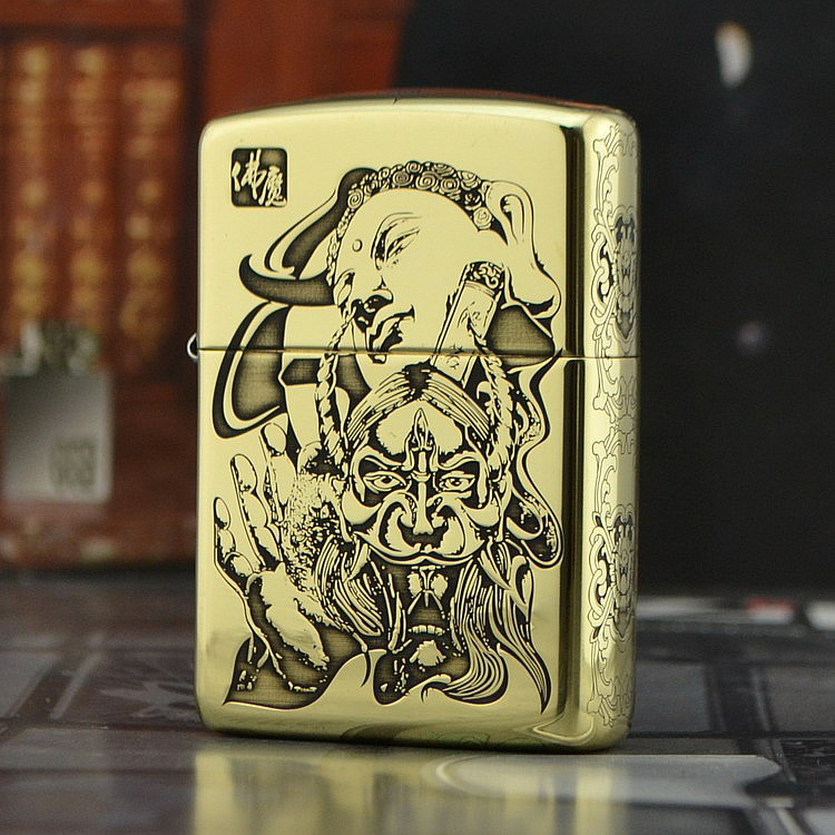 夜色zippo正品纯铜盔甲五面雕刻佛魔一念男士礼物一念之间
