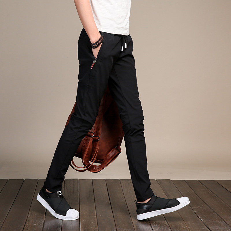 夏季男士黑色休閑褲修身小腳彈力速幹褲薄款衛褲收口運動褲男褲子在類目 男裝, 休閒褲中 - 來自Buy2taobao.com提供專業的淘寶代購服務