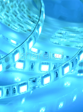 LED灯带5050不防水 滴胶防水高亮低压12V 60灯/米冰蓝色软灯带