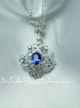 花与蝶/天然蓝宝石吊坠 18k金配钻石 定制鉴赏/InColor彩定制