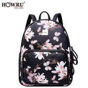 2015 winter season new printing shoulder bags School of Japanese and Korean flower backpack style Pu leather handbags bags