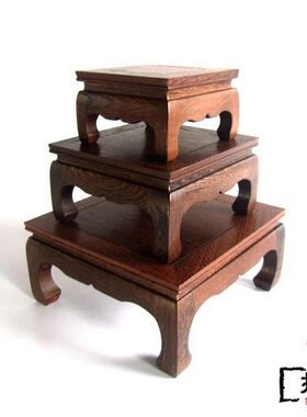 红木木雕正方形鸡翅木弯脚底座实木石头花盆底座摆件炕几方台盆景