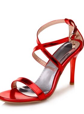 罗马高跟凉鞋大码45 46 47 48 49 50码细跟凉鞋红色漆皮大码高跟