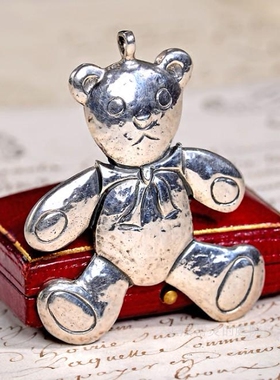 西洋Vintage首饰925银泰迪熊吊坠