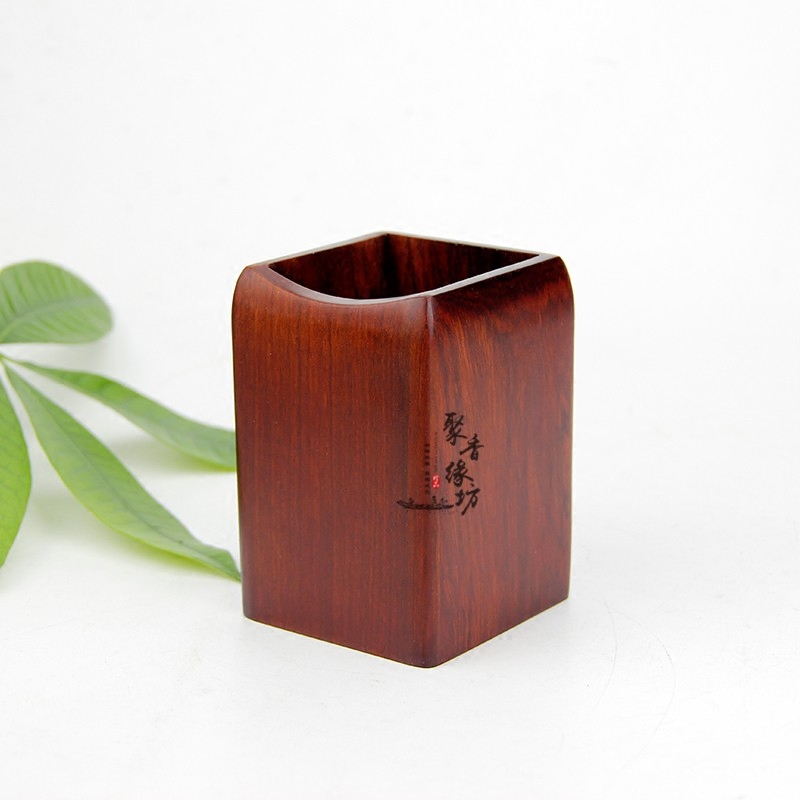 方形越南笔筒酸枝花梨木复古圆雕