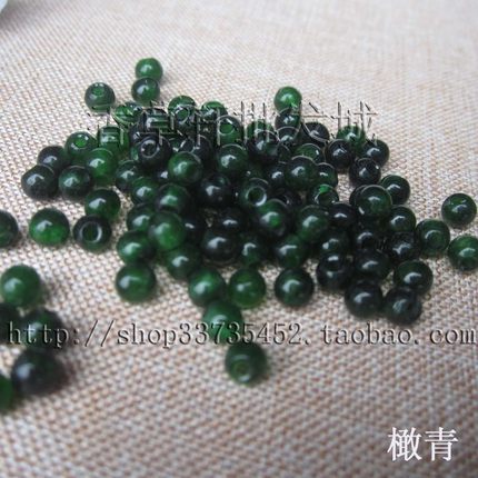 尾货DIY散珠圆珠 4--10MM油青 橄青普通玉石加色8306