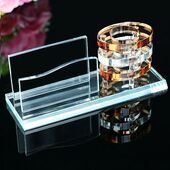 厂家直销 水晶笔筒三件套办公用品名片座刻字创意文具