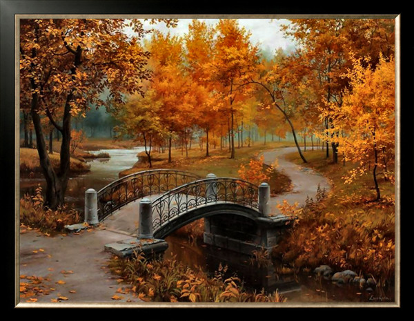 新款精准印花dmc十字绣正品 世界名画 风景油画 秋天的小桥