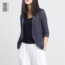 短款 西服外套女士夏薄款 上衣网红 霏霏2019新款 苎麻休闲麻料小西装