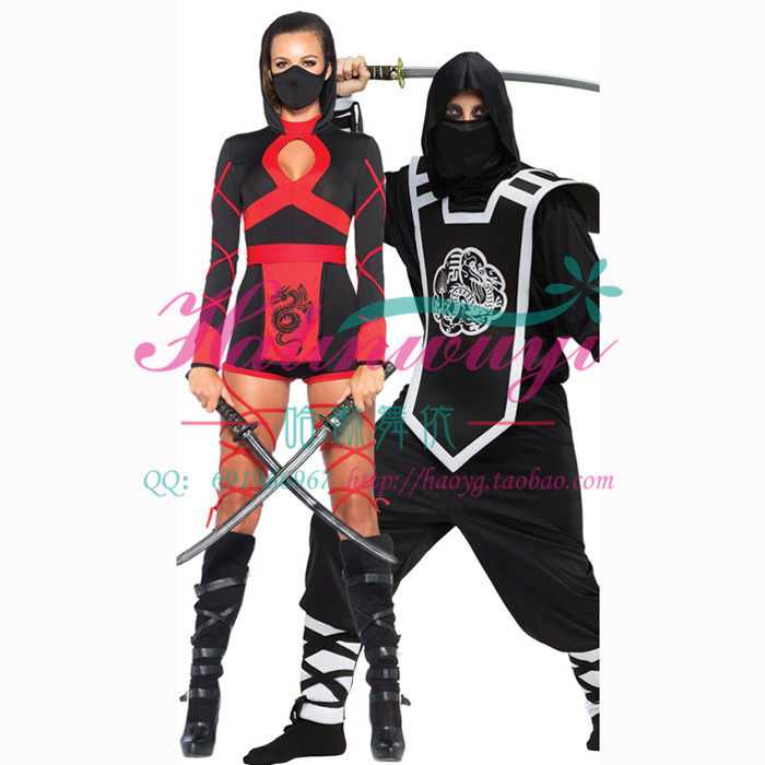 2023万圣节Cosplay成人忍者武士服装男女表演装扮衣服火影红黑色